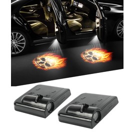 bylikeho 2Pcs Car Door Lights,Door Lights Logo Projector,Car Accessories HD Car Welcome Light,Door Sill Lights Wireless LED Door Paste Courtesy Light,Car Door Lights Logo (Fire Skull)