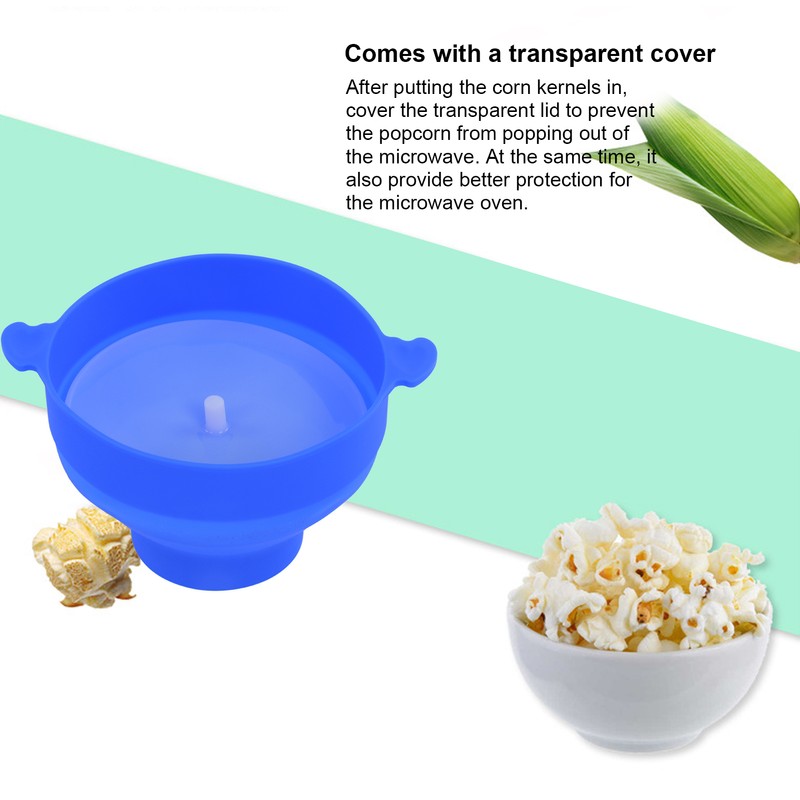 Microwavable Popcorn Bowl with Transparent Lid and Handle Collapsible Silicone