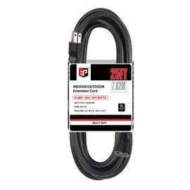 EP 25 Ft Outdoor Extension Cord - 12/3 SJTW Heavy Duty Black Extension Cable with 3 Prong Grounded Plug - Power Cord for Lawn, Garden, Appliances