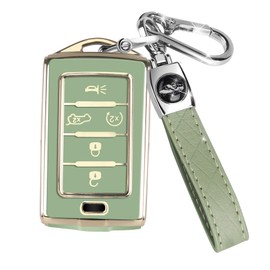MILD EAST for Jeep Key Fob Cover with Keychain, Car Key Case Shell Protection 5 Buttons, Fit for Jeep | Grand Cherokee | Wagoneer | Grand Cherokee L | 2021 2022 2023 | Sort TPU Accessories, Green