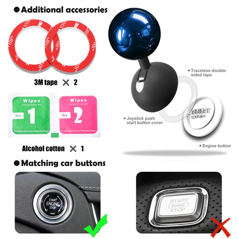 Electroplating Car Joystick Push Start Button Cover, Metal Push to
