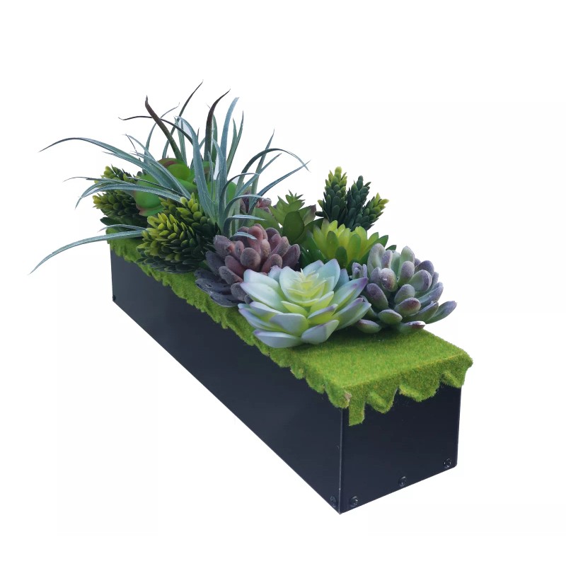 FixtureDisplays Artificial Succulent Metal Planter Arrangement Potted Succulents Centerpiece