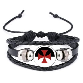 Crusades knights Templar Black Leather Bracelet And Velvet Gift Bag