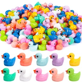 JOISHOP 120pcs Mini Ducks, 10 Colors Resin Tiny Ducks Little Plastic Ducks Small Ducks Bulk for Aquarium Dollhouse Fairy Garden Landscape Decor