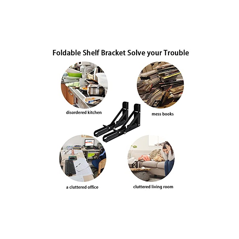 Monsky 8" Black Foldable Shelf Brackets Heavy Duty Stainless Steel