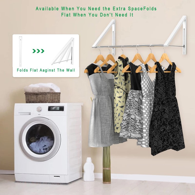Anjuer Laundry Room Drying Rack Wall Mounted Clothes Hanger Folding