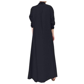 Ladyful Women's Casual Button Down Cotton Linen Long Shirt Dress Navy Blue