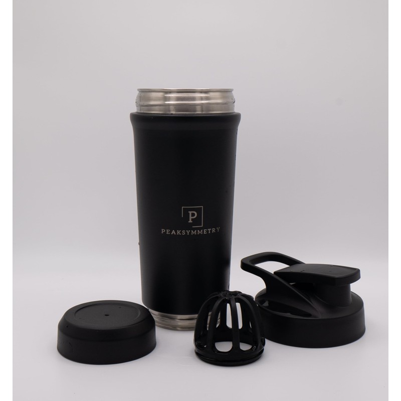 Peaksymmetry Black Stainless Steel Protein Shaker with Screw Cap