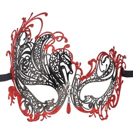 Coddsmz Masquerade Mask Metal Venetian Party Mask with Rhinestones, M, Multi,Black Red