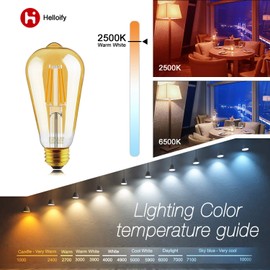 helloify ST64 LED Filament Bulbs, 9W(100W Equivalent) 800lm, Edison Vintage Dimmable Energy Efficient Lamp for Pendant Wall Light Fixtures Office Bedroom Bathroom, E26 Base, Warm White 2700K, 4PCS