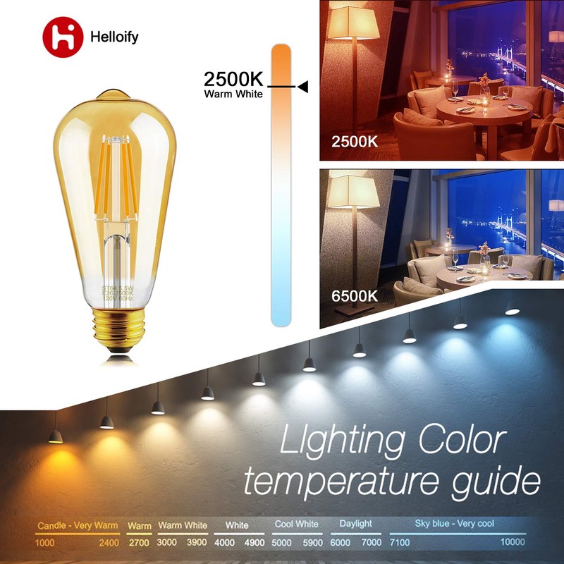 helloify ST64 LED Filament Bulbs, 9W(100W Equivalent) 800lm, Edison Vintage