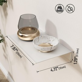 Danpoo Small Floating Shelf for Wall Storage, Mini Display Shelf for Collectibles, Metal Wall Shelf for Bathroom/Living Room/Kitchen/Bedroom(White, 8")