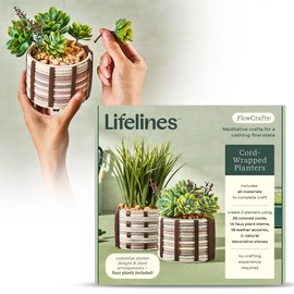 Lifelines FlowCrafts, Cord-Wrapped Planters - Create 2 Unique Planters with Cords in Multi-Colors, Leather Accents, Faux Plant Stems & Decorative Stones - Sensory Arts & Crafts Kit for Teens & Adults
