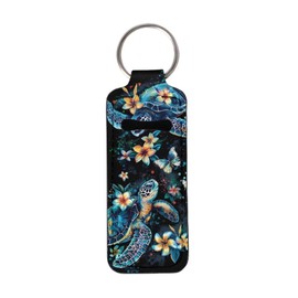 Bulopur Sea Turtle Cute Chapstick Holder Keychain Boho Floral Neoprene Balm Holders Pouch Portable Lipstick Holder Keychains for Women Travel Accessories