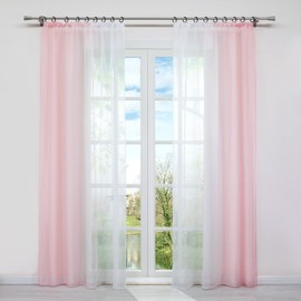 HongYa Pack of 2, Gradient Curtains, Transparent Voile Curtains with Ruffle Tape, H / W, 175 / 140 cm – Pink