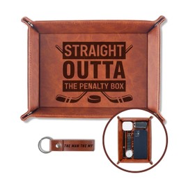 INNObeta Ice Hockey Player Gift Valet Tray for Boy & Men, Desktop Storage Organizer PU Leather Bedside Tray Key Coin Holder, Gift for Hockey Lover, Perfect for Birthday, Christmas