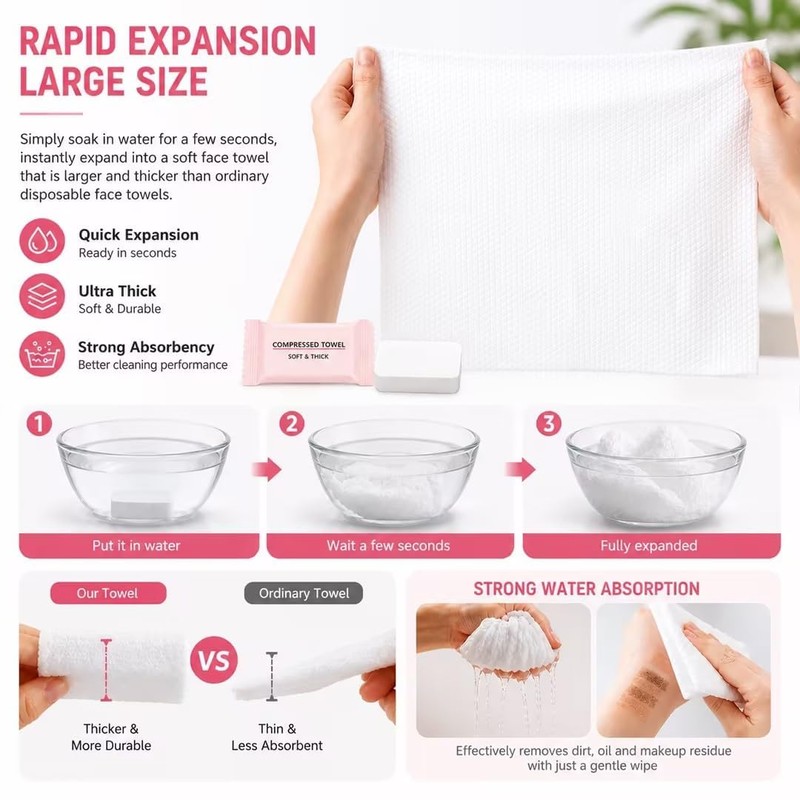 60PCS Compressed Towels, Disposable Face Towel, Compressed Towel Tablets, Portable