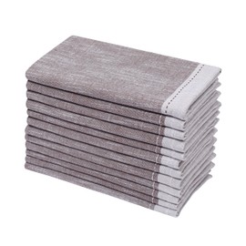Ramanta Home Cloth Napkins Set of 12 Textured Cotton 18x18 - Premium Contrast Border Thanksgiving Dinner Napkins for Christmas Farmhouse Wedding, Soft Washable Table Linen for Everyday Use - Brown