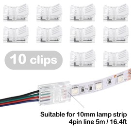 10 Packs Solderless LED Strip Connector, Transparent Track Lighting Connectors, Wire Strip Lights, 16.4 Feet LED Strip for LED Pin Connector (Retro Style,4 Pin, 10 mm)