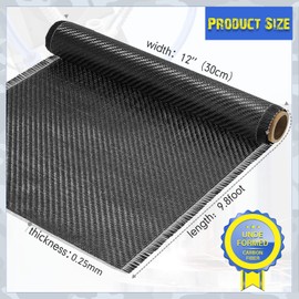 Tudomro 10ft x 12" Carbon Fiber Fabric Black Carbon Fiber Sheet Pure Cloth 2 x 2 Twill Weave-3k/220g for Cars Structural Reinforcement on Concrete Wall Basement Boat Repair(1 Roll)