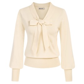 GRACE KARIN Casual Daily Sweater for Women Elastic V-Neck Pullover Lightweight Office Long Sleeve Knitted Tops Apricot XXL