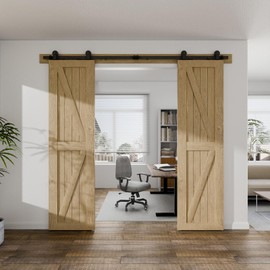 BONIKLUBA 6FT Heavy Duty Sliding Barn Door Hardware Rail Kit Top Mount Black T Shape Roller Hanger Set for Single Door Use