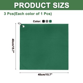 PATIKIL 16"x16" Microfiber Golf Towel, 3 Pack Tri-Fold Golf Towels Waffle Pattern Towels Absorption with D Clip, Hook and Loop Fastener, Black/Gray/Dark Green