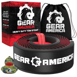 GearAmerica Heavy Duty 3"x20' Tow & Winch Strap - Tree Saver with 35,053 lb Break Strength - Offroad Recovery Rope, Weather Resistant - Triple Reinforced Loops (Red) - Tow Strap