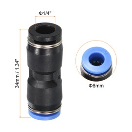 PATIKIL 5-Pack Reducer Pressure Connector Air Line Fitting Straight Connectors Pneumatic Quick Coupling 1/4 Inch to 6 mm Black & Blue