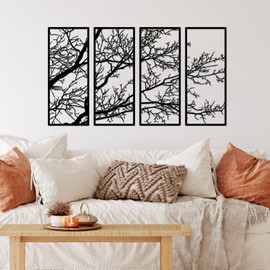ESTART 4 Pieces Tree of Life Metal Wall Decor, Black Tree Branch Metal Wall Art, Tree Sign Wall Hangings for Home Garden Office Living Room Indoor Outdoor (Large)