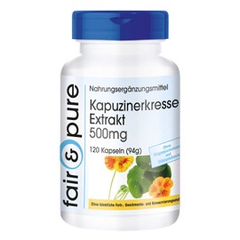 Fair & Pure® - Nasturtium Extract 500 mg - 10x Concentrated - Natural - Vegan - No Magnesium Stearate - 120 Nasturtium Capsules
