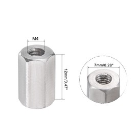 sourcing map M4 x 0.7-Pitch 12mm Length 304 Stainless Steel Metric Hex Coupling Nut, 10-Pack