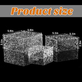 Jerify 6 Pcs Acrylic Wave Risers, 3 Sizes 5.91'' 5.12'' 3.54'' Square Food Display Risers Clear Acrylic Cube Display Stand Acrylic Plastic Display Box for Party Wedding Table Treats Jewelry, 5 Sides