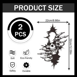 Totenkopf Auto Aufkleber, 2 Stück große Totenkopfaufkleber, 3D Interessant Auto-Aufkleber zum Abdecken von Kratzern im Auto, Totenköpfe Autoaufkleber für Motorräder Autos, mehrfarbig, 32 x 22 cm