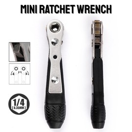 Llave de trinquete en miniatura, destornillador de trinquete en miniatura portátil de una sola cabeza para el hogar de 1/4 pulg., destornillador de trinquete de perfil bajo
