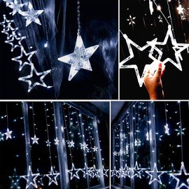 BLOOMWIN Christmas Window Lights 2m x 1m 12 Stars Curtain Fairy Light Xmas Decoration for Indoor Party Bedroom(Cool White)