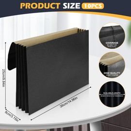 ElasignShopo 10 Pcs Accordion File Wallet Expanding File Folder with Flap and Cord Closure, 4 Inch Expansion, Letter Size Accordion Files Organizer, 10 x 15 Inches, Black