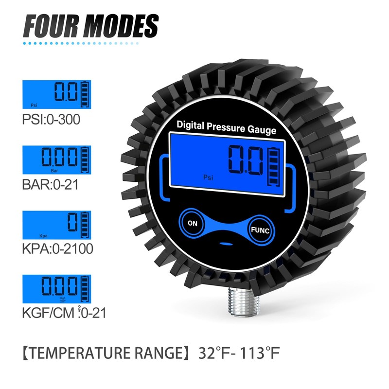 MEANLIN MEASURE 0-300PSI Digital Pressure Gauge with Rubber Cover, Lower