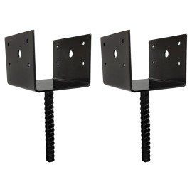 Automotive Authority U Shaped 6x6 Deck Post Concrete Anchor Spike Fence Base, Black Powder Coated (2)