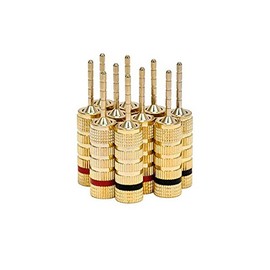 Monoprice 9438 Gold Plated Speaker Pin Plugs - 5 Pairs - Pin Screw Type, For Speaker Wire, Home Theater, Wall Plates And More