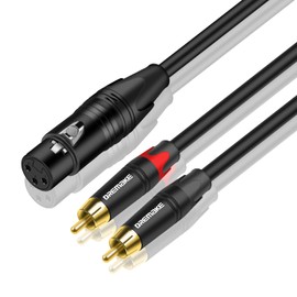 DREMAKE Dual RCA Male to XLR Female Audio Unbalanced Cable 3FT, Female XLR 3-Pin to Double RCA Male Plug Y Splitter Patch Cord, XLR Female to Dual RCA Stereo Adapter Mic Cable
