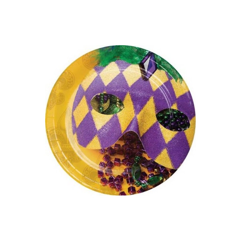 Creative Converting Masks of Mardi Gras Dessert Plates, 7", Multicolor
