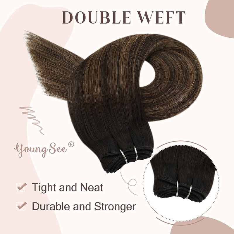 YoungSee Weft Hair Extensions Human Hair Brown Sew in Hair