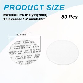 PATIKIL 28mm/1.1" Foam Lid Liner, 80Pcs Adhesive Round PS Pressure Sensitive Seals, Cap Liners Resistant Tamper for Plastic Glass Jar Bottle Cap Canning Vials Seals