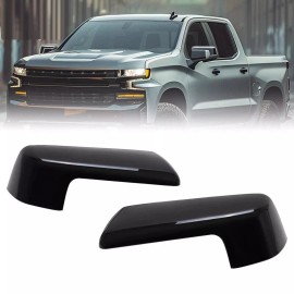 ALLTIMES Pair Gloss Black Mirror Cap Cover Replacement For Chevy Silverado 1500 2019-2025