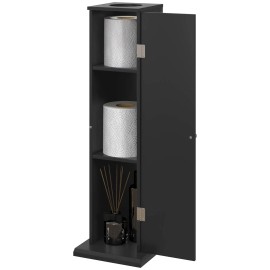 Small Black Corner Bathroom Cabinet with Doors and Shelves for Toilet Paper and Shampoo StorageColor: Black1