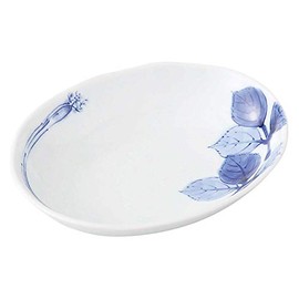 Hama Pottery Hasami Wagamiyaki, Wayama Kiln, Oval Serving Plate, 6.3 x 5.1 inches (16 x 13 cm), Mitsuba, 279256 White