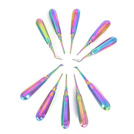 MuskalMed 10 Pcs Multi Rainbow Color Dental Elevators Instruments Osteotome Periotome Luxating Elevator Apical Molt Oral, Root Extraction Spreading DN-2361