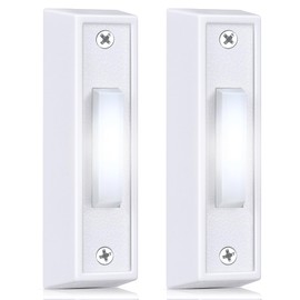 2 Pcs Lighted Doorbell Button, Wired Door Bell Push Buttons LED Door Chime, Wall Mounted Doorbell Switch Garage Doorbell Button (White, White Light)