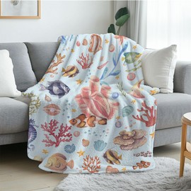 REETOOK Beach Blanket for Beach Lovers, Soft Coastal Blanket for Kids, Flannel Ocean Blanket Gift for Young Adults, Lightweight Beach Throw Blanket for Sofa or Bed, Holiday, Birthday, Ocean, 50x60